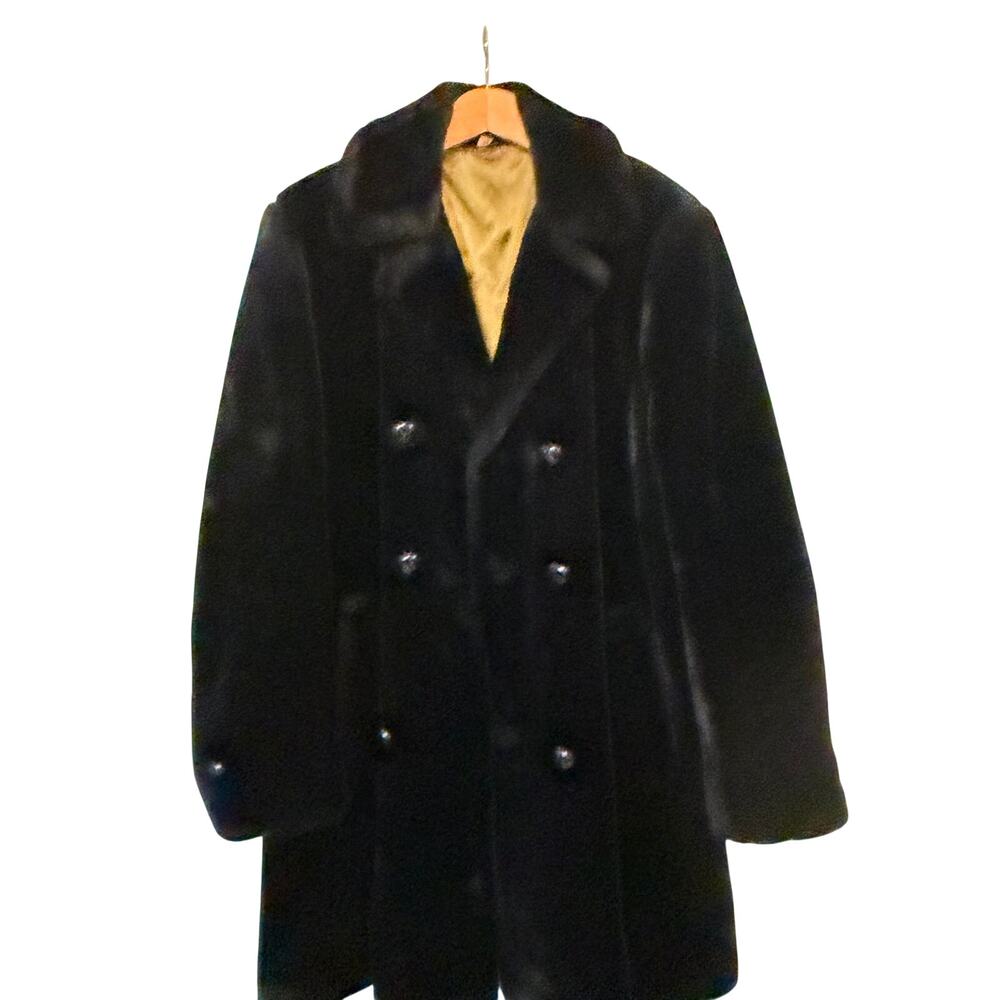 Vintage Royal Sealino Black Faux Fur Coat Large | Old Hollywood Glamour
